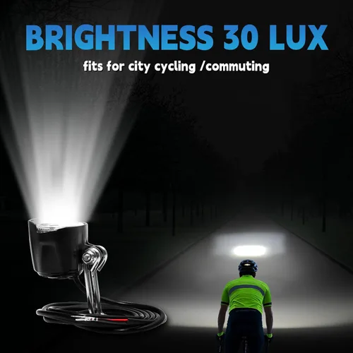 Vista 4 de Faro eléctrico para bicicleta, DC 6V-60V, brillo de 30 lux, luz delantera Ebike 2 pines con cable de 4.9 ft