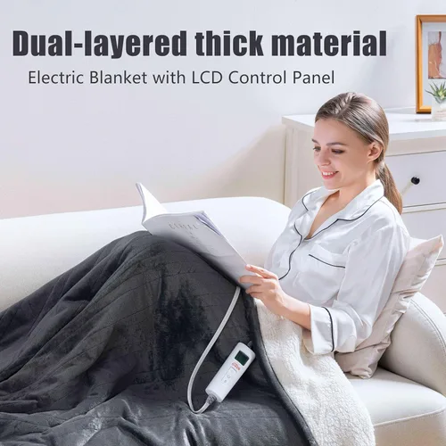 Vista 2 de SAFER Manta térmica eléctrica con panel de control LCD, 6 niveles de calefacción y 10 ajustes de temporizador, apagado automático, lavable a