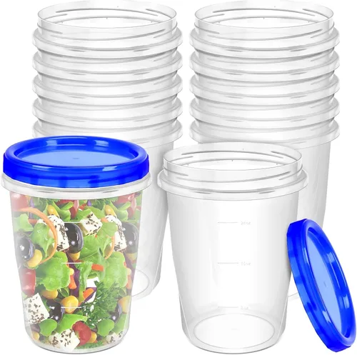 Vista 12 de Paquete de 12 recipientes para congelador con tapas roscadas, contenedor de almacenamiento de plástico reutilizable apilable de 32/24/16 onzas