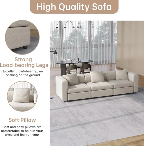 Vista 42 de Guyii Sofá modular de terciopelo, moderno sofá de 4 plazas de gran tamaño con 3 almohadas y reposapiés de almacenamiento, sofá convertible de 115.74