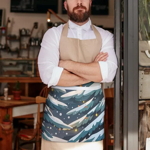 Vista 8 de Server Aprons with 3 Pockets Waist Apron Waterproof Half Apron Winter Pine Plants Short Cooking Aprons Bib