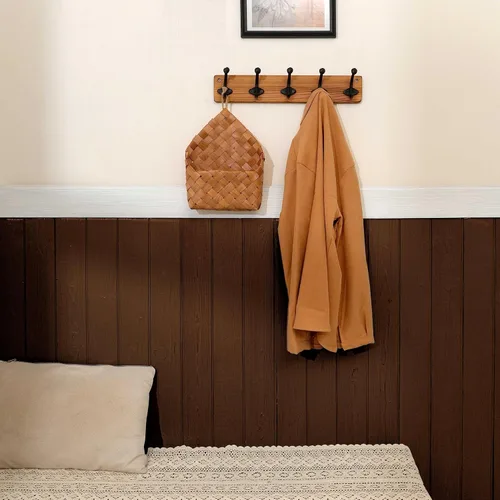 Vista 6 de WEBI Perchero rústico de montaje en pared, 5 ganchos de hierro fundido montados en pared, perchero colgante de servicio pesado, ganchos antiguos