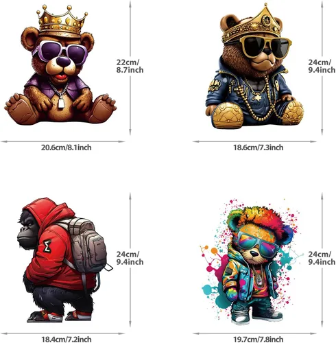 Vista 6 de Graffiti Bear - Calcomanías termotransferibles para planchar con diseño de animales de dibujos animados urbanos, parche de transferencia de calor