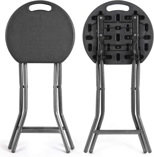 Vista 15 de 5Rcom Taburete plegable, paquete de 2 taburetes de bar plegables de 24 pulgadas de alto con asa, taburete plegable de metal y plástico para adultos