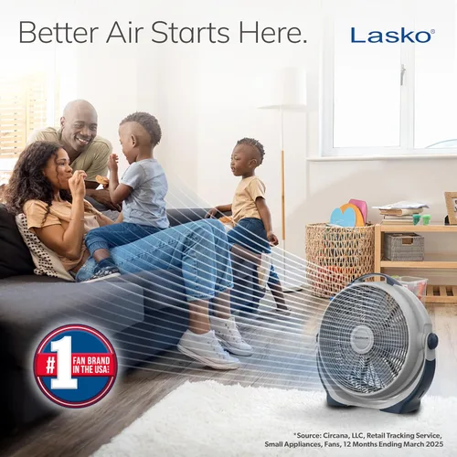 Vista 2 de Ventilador Lasko Wind Machine, ventilador circulador de aire con 3 velocidades, modelo 3300 de 20", gris