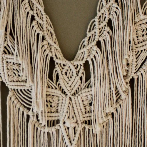 Vista 4 de Tapiz de macramé de madera flotante natural para colgar en la pared, diseño de madera de algodón, grande, bohemio, hecho a mano