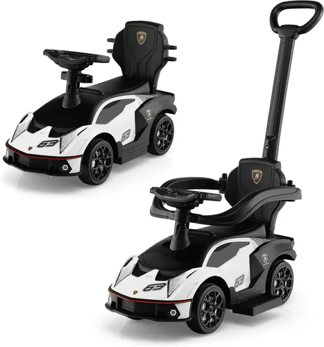 Costzon Coches de empuje para niños pequeños, 3 en 1 con licencia Lamborghini Cochecito deslizante para caminar con asa, barandilla de apoyabrazos,