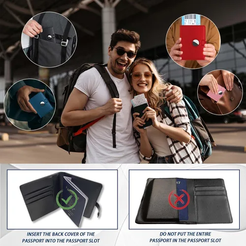 Vista 2 de Airtag - Funda para pasaporte y tarjetero de vacunación con funda de pasaporte AirTag para hombres y mujeres, Rosado, Genérico