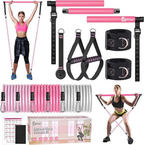 Vista 16 de Kit de barra de pilates Bbtops con bandas de resistencia, barra de pilates con bandas apilables, equipo de entrenamiento para piernas, cadera