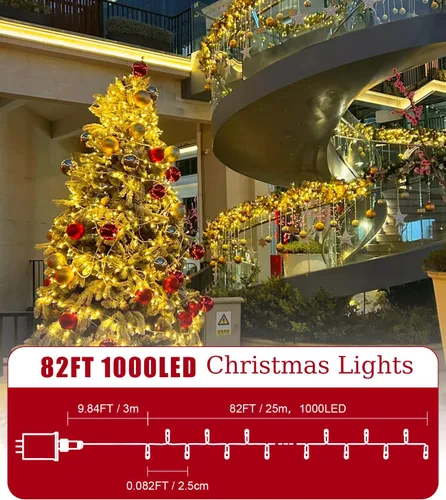 Vista 3 de Luces de Navidad blancas cálidas de 82 pies para exteriores con 8 modos, IP44 impermeable, enchufable, para árbol de Navidad, patio, jardín
