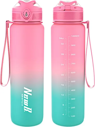 Vista 10 de One Touch Botella de agua deportiva (paquete de 1) con asa de transporte, a prueba de fugas, tapa abatible, sin BPA, botella de agua