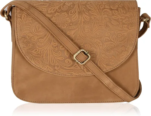Vista 15 de Bolso bandolera de cuero genuino para mujer con correa ajustable, bolsillo para móvil y cremallera exterior e interior Guepardo lavado bronceado