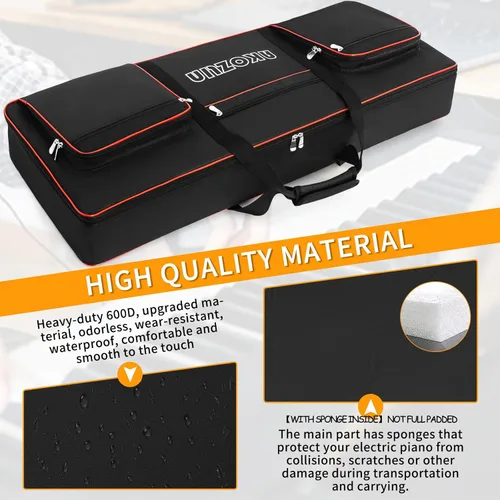 Vista 5 de AKOZLIN Funda suave para teclado de 49 teclas, funda para teclado de 49 teclas, funda para teclado de piano con asa y correas ajustables y bolsillos