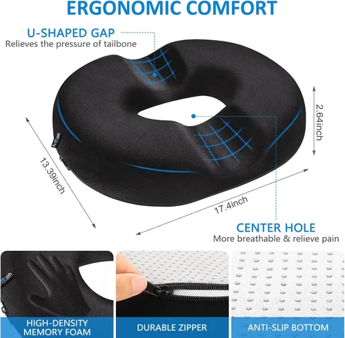 Vista 5 de Almohada de dona, cojín de dona para aliviar el dolor del coxis y hemorroides, cojín de asiento de dona para coxis, ciática, cirugía y posparto