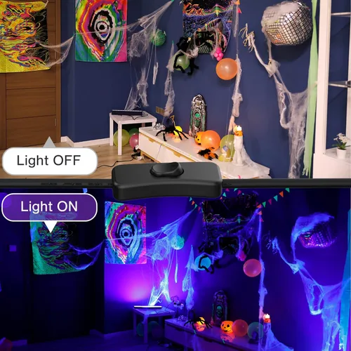 Vista 4 de Barra de luz LED negra de 40 W, barra de luz negra con cable de 5 pies, enchufe + interruptor, luces negras para fiesta brillante, póster