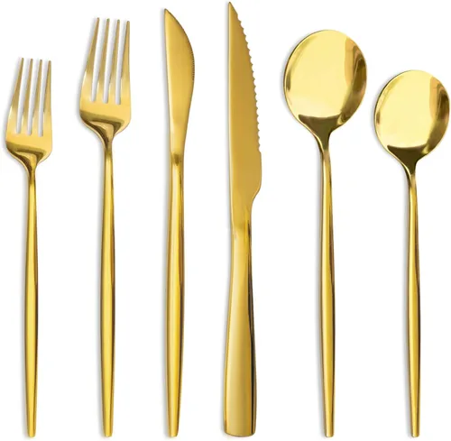 Vista 9 de Astercook - Juego de cubiertos con cuchillos de carne, juego de 24 piezas para 4, cubiertos de acero inoxidable de grado alimenticio, juego de Azul