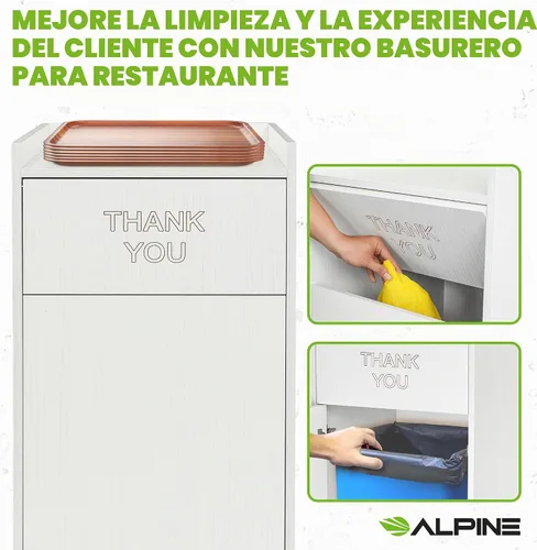 Vista 8 de Alpine Gabinete de Bote de Basura para Restaurante - Bote de Basura Comercial de 40 Galones, Receptáculo de Basura Interior con Soporte para Bandeja