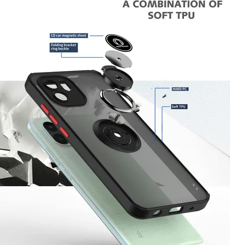 Vista 2 de Funda compatible con Xiaomi Redmi A1, compatible con Xiaomi Redmi A1 Funda para teléfono con soporte en forma de anillo Negro