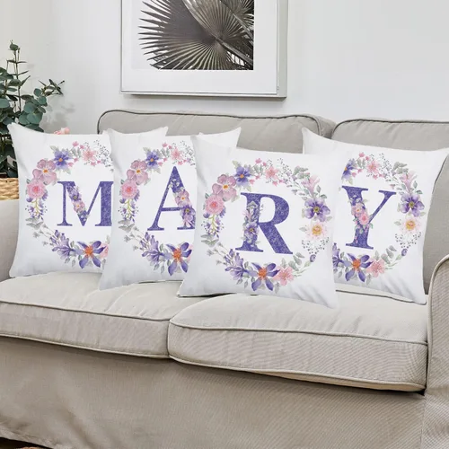 Vista 4 de Fundas de almohada con monograma de 18 x 18 pulgadas, almohadas decorativas con iniciales florales para el hogar, casa de campo, apellido, funda de B
