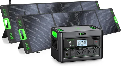 EBL Estación de energía portátil de 2400 W + 2 paneles solares de 200 W Negro y plata