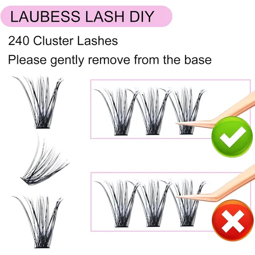 Vista 3 de Extensiones de pestañas en racimo DIY 40D 0.05 Bandeja mixta Extensiones de pestañas en racimo Rizado D Extensiones de pestañas naturales