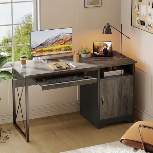 Vista 18 de Bestier Escritorio para juegos de 52 pulgadas con toma de corriente integrada y puertos USB, escritorio para computadora en forma de L con tira LED