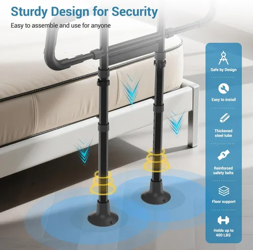 Vista 3 de Rieles de cama para la seguridad de adultos mayores – Riel de asistencia de noche ajustable mejorado y cumple con ASTM, luz nocturna con sensor