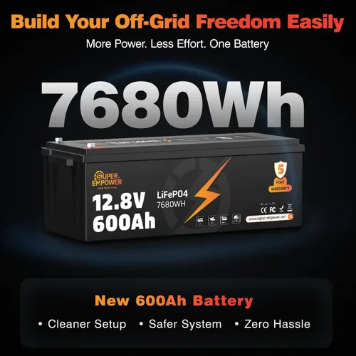 Vista 3 de Batería de litio LiFePO4 de 12.8 V 600 Ah - Batería de ciclo profundo de 12 V con protección a baja temperatura, BMS de 200 A, almacenamiento