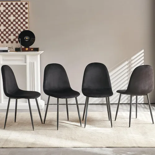 Vista 6 de Juego de mesa de comedor para 4 personas, mesa rectangular para comedor con 4 sillas tapizadas para espacios pequeños, mesa de cocina, negro