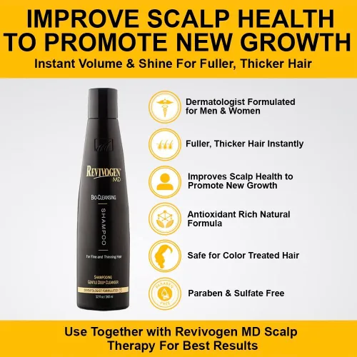 Vista 4 de Revivogen MD - Champú bio-limpiador para cabello fino, champú bloqueador DHT, champú para pérdida de cabello, champú adelgazamiento del cabello