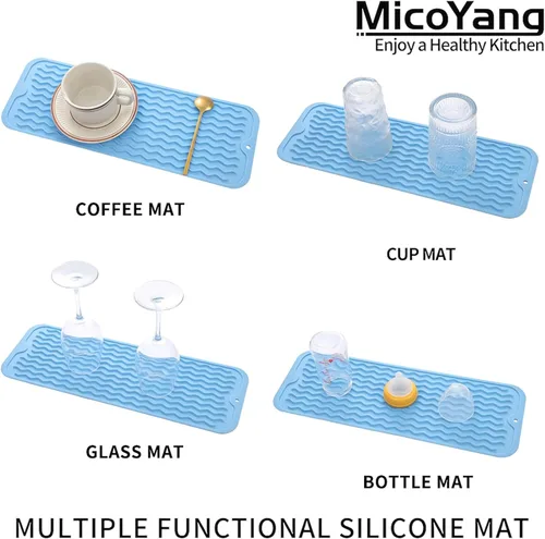 Vista 100 de MicoYang Alfombrilla de Silicona para Secar Platos de Múltiples Usos, Fácil de Limpiar, Ecológica, Alfombrilla de Silicona Resistente al Calor