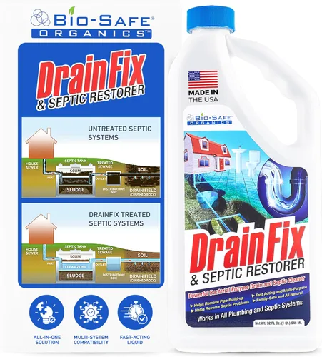 Vista 2 de DrainFix & Restorer séptico - 32 onzas líquidas. - Tratamiento de tanque séptico patentado Bac Enzyme Exxon Valdez, limpiador de drenaje