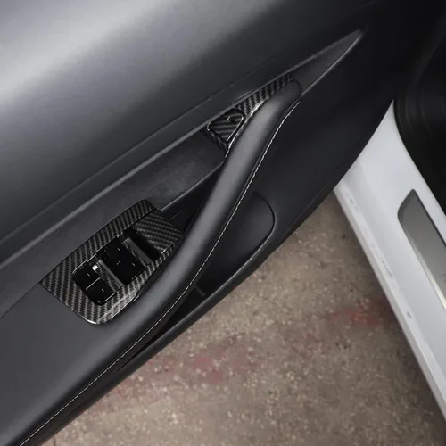 Vista 4 de ABS para Tesla Model 3/Y 2017 2018 2019 2020 2021 2022 2023 botón de bloqueo de puerta de coche adhesivo decorativo marco, cerradura