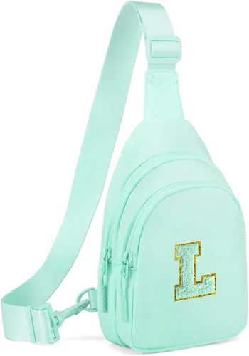 Vista 113 de Viverte Pequeña bolsa con inicial para niñas y mujeres, bonita cangurera cruzada de regalo