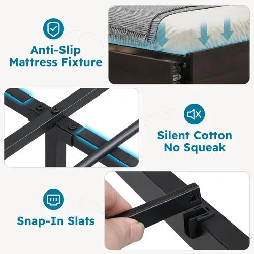 Vista 7 de Kiivakii Estructura de cama tamaño completo con cabecero, cama plataforma LED con 4 cajones de almacenamiento, estación de carga integrada, sin