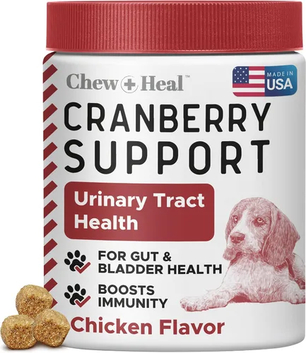Suplemento de arándano para perros, 120 masticables suaves, apoyo natural para infecciones del tracto urinario y control saludable de la vejiga,