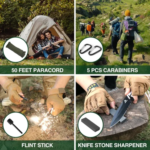 Vista 8 de Juego de hacha y machete Mossy Oak con funda, hacha de una pieza y cuchillos de caza con mango de paracord, linterna zoomable, muchas otras