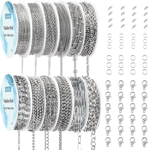 Vista 12 de Ecoofor Cadenas de collar de oro para hacer joyas, 62.3 pies, 8 rollos de cadenas de joyería para hacer collares, pulseras y joyas con anillos