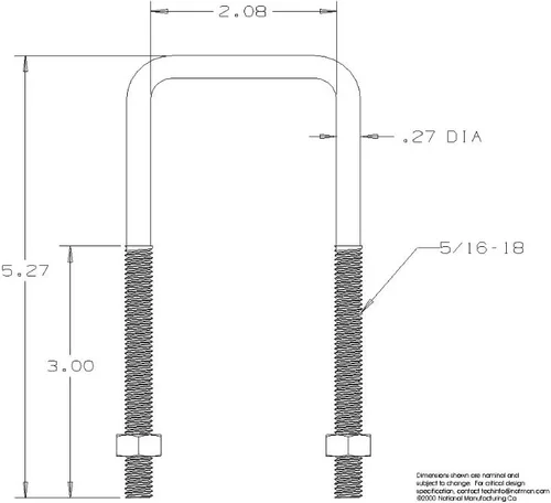 Vista 2 de National Hardware N222-364 2192 Pernos cuadrados en U en zinc, #535-5/16"x2"x5