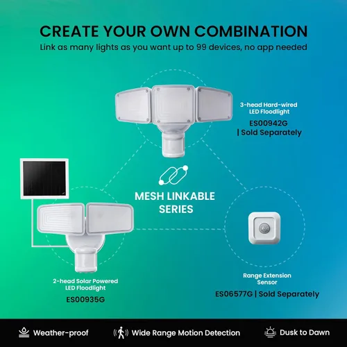 Vista 3 de Home Zone Security - Paquete de 2 focos solares para exteriores con sensor de movimiento de 40 x 180 °, 1500 lúmenes, blanco brillante de 5000 K