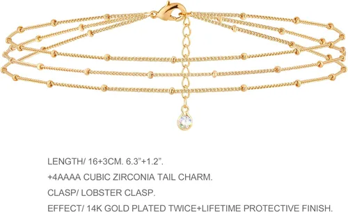 Vista 6 de MEVECCO - Brazalete para mujer, chapado en oro de 14quilates, cadena delicada, joyería simple y bonita para niñas