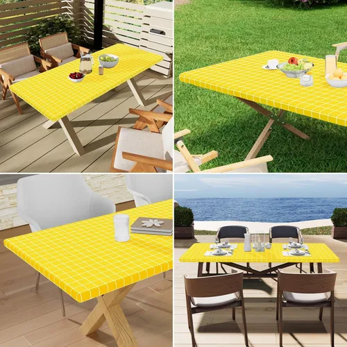 Vista 33 de Mantel rectangular, manteles de plástico elásticos ajustables con parte trasera de franela para mesas de 4 pies, manteles de vinilo impermeables