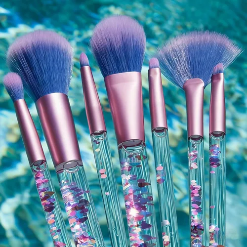 Vista 4 de Maquillaje para niñas pequeñas, juego de brochas para base de maquillaje con brillo, polvo de unicornio, rubor, labios, sombra de ojos, cejas