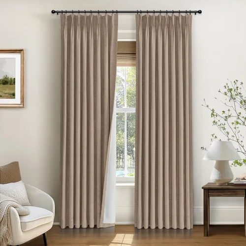 Vista 12 de INOVADAY Cortinas de Pliegues Pinzados, Cortinas Opacas de Lino con Bloqueo de Luz 100% con Pliegues Pinzados para Dormitorio, Cortinas Opacas