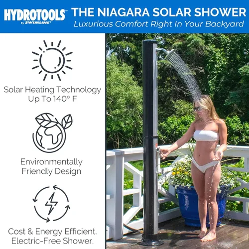 Vista 5 de SWIMLINE HYDROTOOLS - Ducha solar de lluvia Niagara de 7 pies para exteriores con tanque de 10 galones y lavado de pies