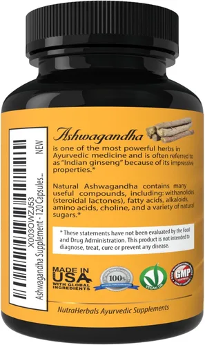 Vista 3 de Polvo de raíz de Ashwagandha orgánico 1200 mg – 120 cápsulas de veggie – Suplemento de Ashwaganda – Extracto de pimienta negra para una mayor