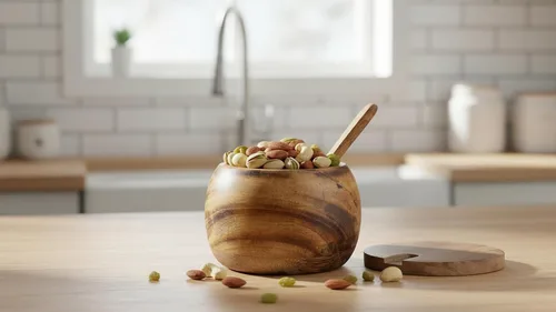 Vista 5 de Azucarero decorativo de madera rústica y cuchara con tapa de boca ancha para dulces y especias para condimentos, frutos secos, recipiente