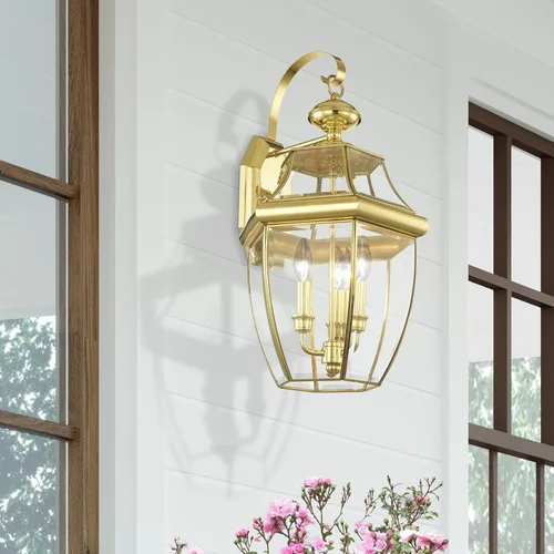 Vista 13 de Livex Lighting 2351-02 Monterey - Farol de pared de latón macizo con 3 luces para exteriores con acabado de latón pulido, 22.5 x 12.5 x 11.75