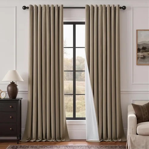 Vista 46 de Cortinas de 100 pulgadas extra anchas 100% opacas marfil con ojales, lino Natural