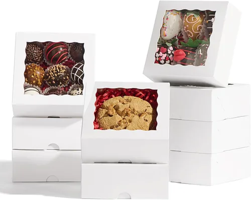 Vista 13 de RomanticBaking 20 piezas cajas de panadería elegantes de 6 x 6 x 2.5 pulgadas con ventana, ideales para galletas, fresas cubiertas de chocolate